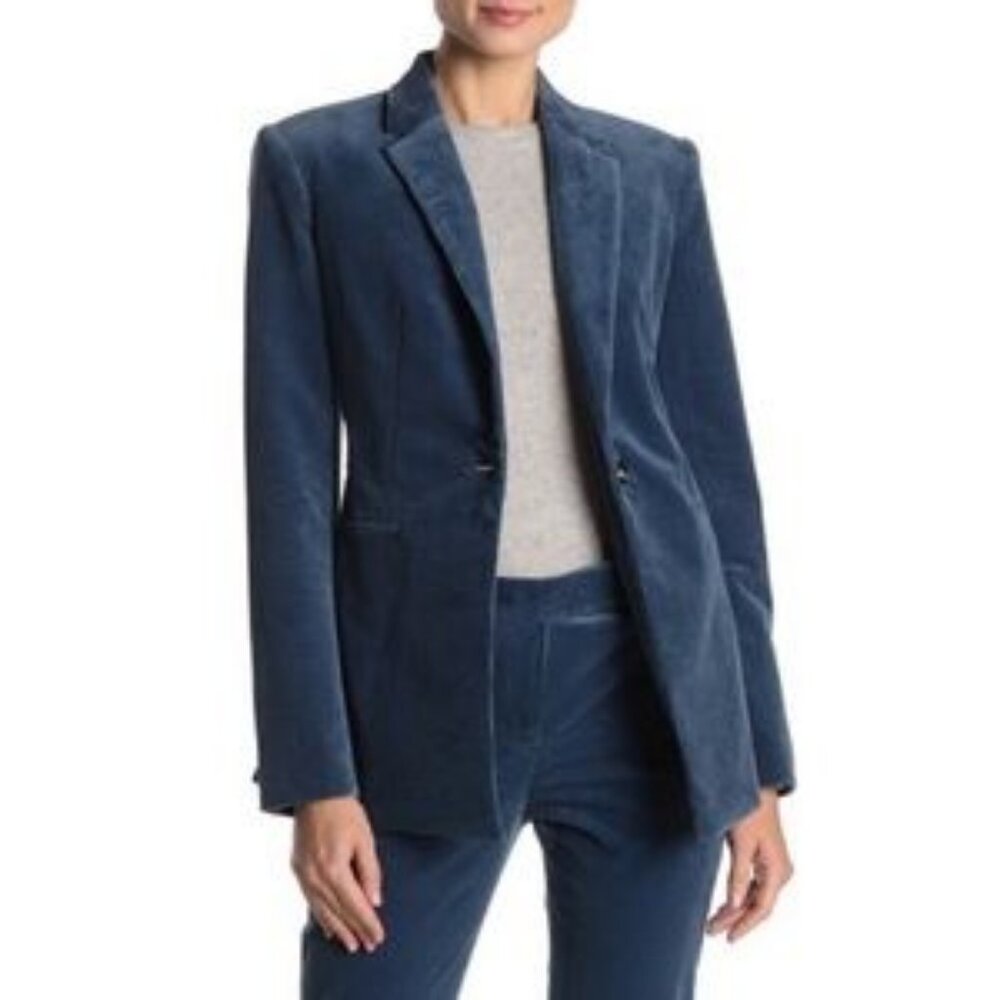 NWT Womens Theory Metal Blue Corduroy Power Jacket Blazer 0